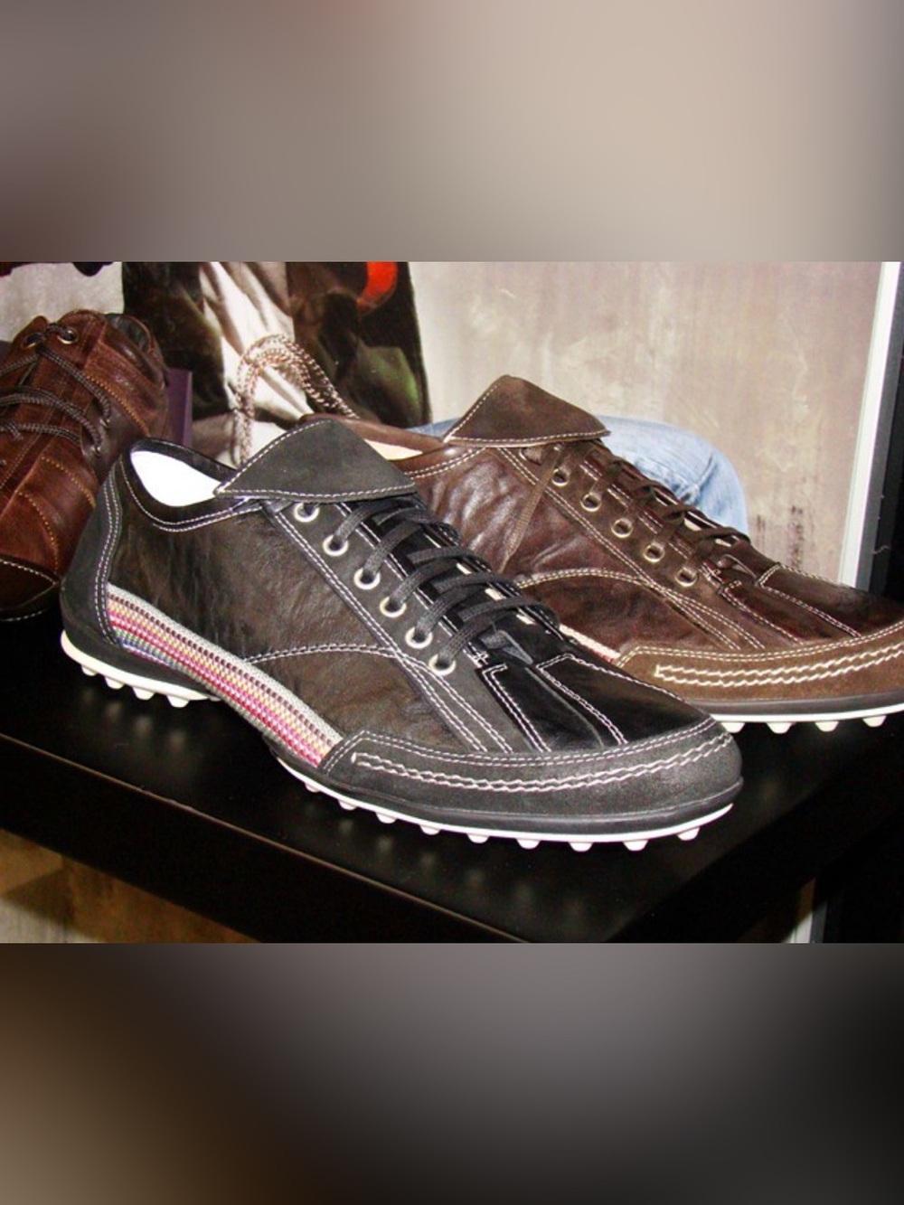 Bacco Bucci Men’s Black Leather& Suede Multicolored Stripes Sneakers Size:10.5
